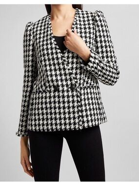 Express Houndstooth Double Breasted Tweed Blazer medium